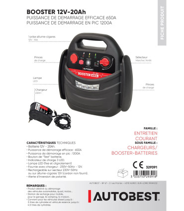 Booster 12V-20Ah 650A-1200A