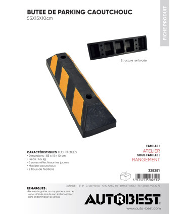 Butée de parking caoutchouc 55x15x10 mm