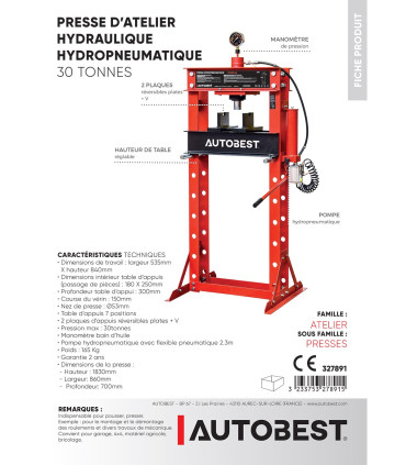 Presse hydro-pneumatique 30 tonnes