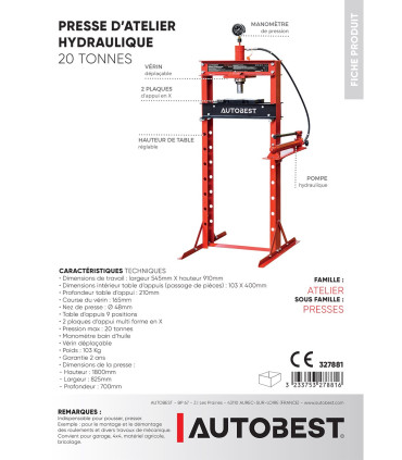 Presse hydraulique 20 tonnes