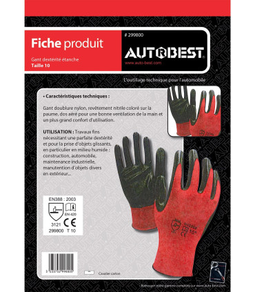 Gants dextérité étanche taille 10