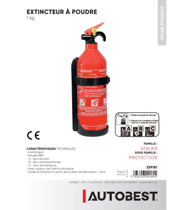Extincteur 1kg classe ABC sans manomètre