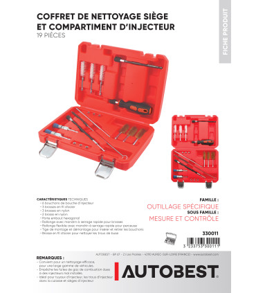 Coffret de nettoyage siège et compartiment d'injecteur 19 pièces