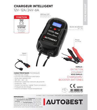 Chargeur intelligent 12V-12A / 24V-6A
