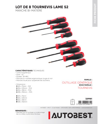 Lot de 8 Tournevis lame S2