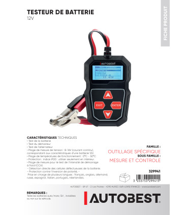 Testeur de batterie 12V