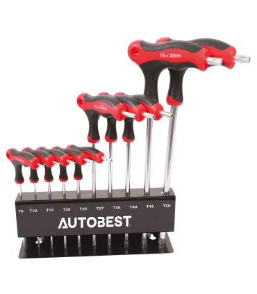 Jeu de 10 clés en «T» Torx sur râtelier