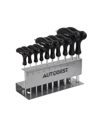 Clés mâles en T x10 sur râtelier 2 à 10mm